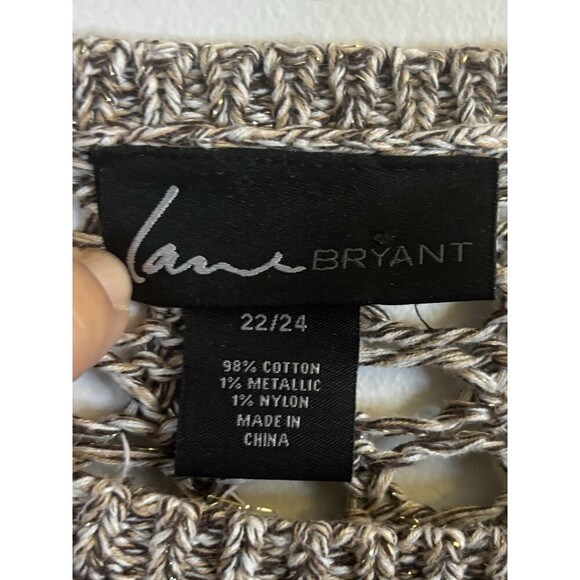 LANE BRYANT Gold Metallic Open Weave Knit Tunic Sweater Women 22/24 Crochet - Picture 2 of 8